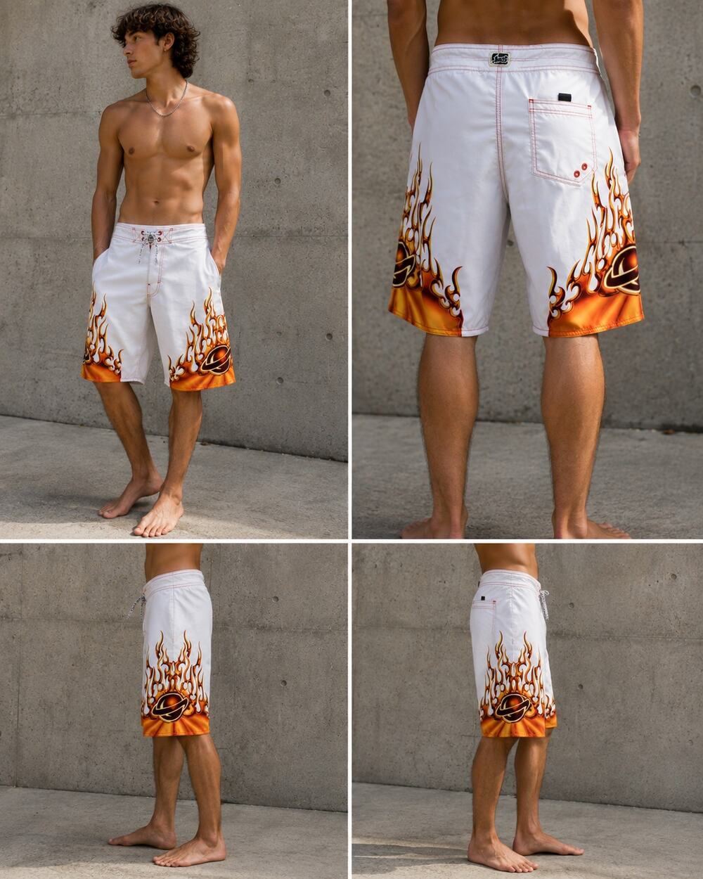 Vintage Lost Enterprises Board Shorts Mens 34 Flame Planet Y2K Surf Skate White